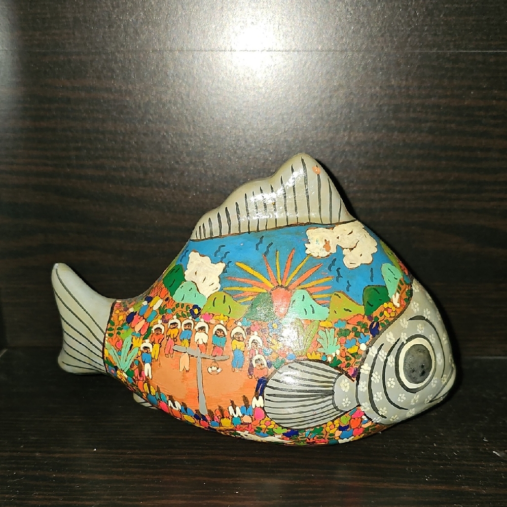 Talavera Pottery Colorful Decorative Fish Figurine Mexican Art Hand Painted